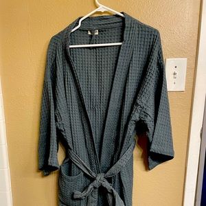 Short, waffle bathrobe